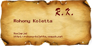Rohony Koletta névjegykártya